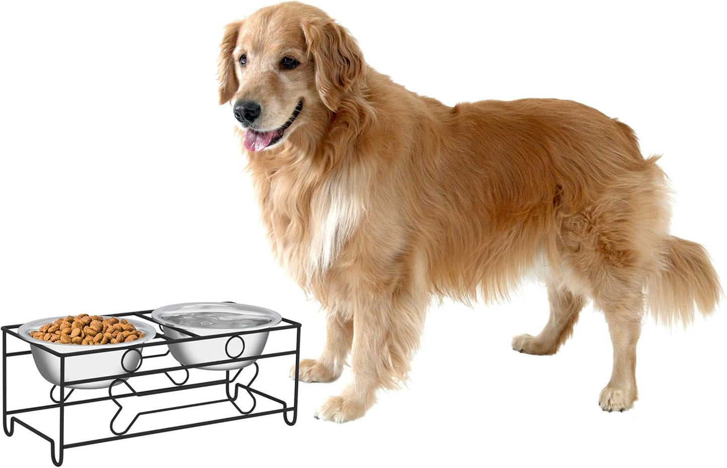Set of 2 Stainless Steel Dog Bowls - 40Oz Pet Bowls with Decorative Dog Food Stand - Metal Food and Water Dishes for Large Pets - Puppy Essentials by (Silver/Black)