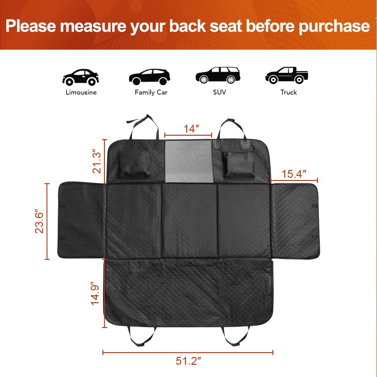 Premium Dog Car Seat Cover and Hammock for Backseat Protection in Cars, Trucks, and SUVs - Durable, Non-Inflatable Design with Hard Bottom Support
