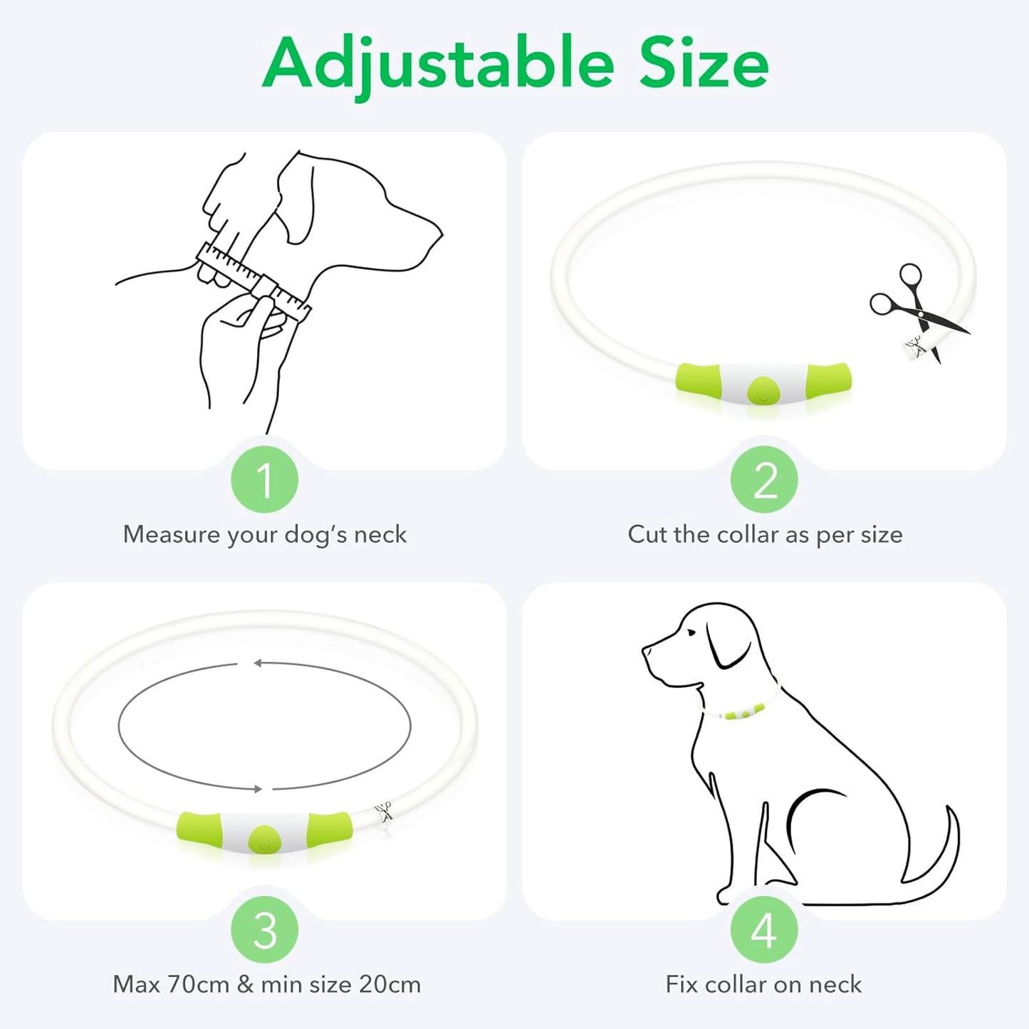USB Rechargeable LED Dog Collar - Glow-in-the-Dark Safety Collar for Large, Medium, and Small Dogs (Cyan)