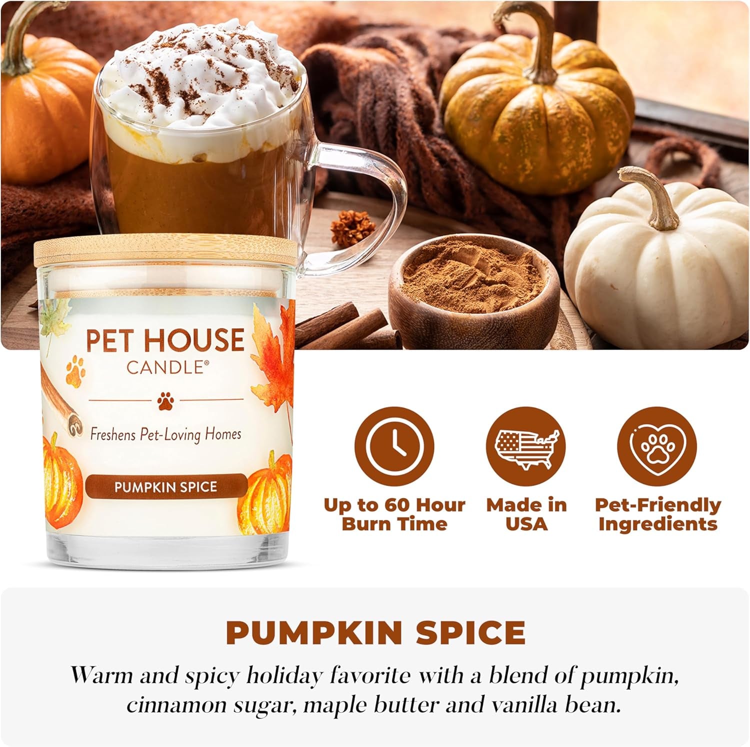 Pet House Pumpkin Spice Scented Candles - Long-Lasting, Clean-Burning Soy Wax, 2 Pack for Pet Odor Control