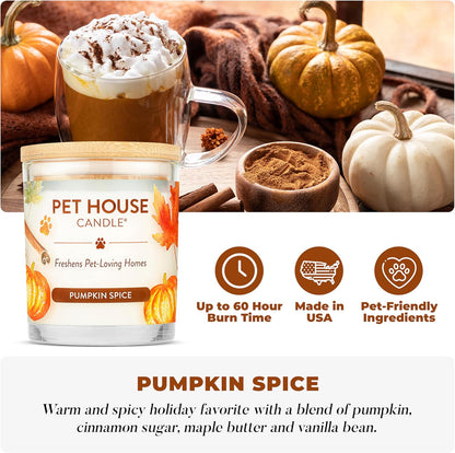 Pet House Pumpkin Spice Scented Candles - Long-Lasting, Clean-Burning Soy Wax, 2 Pack for Pet Odor Control