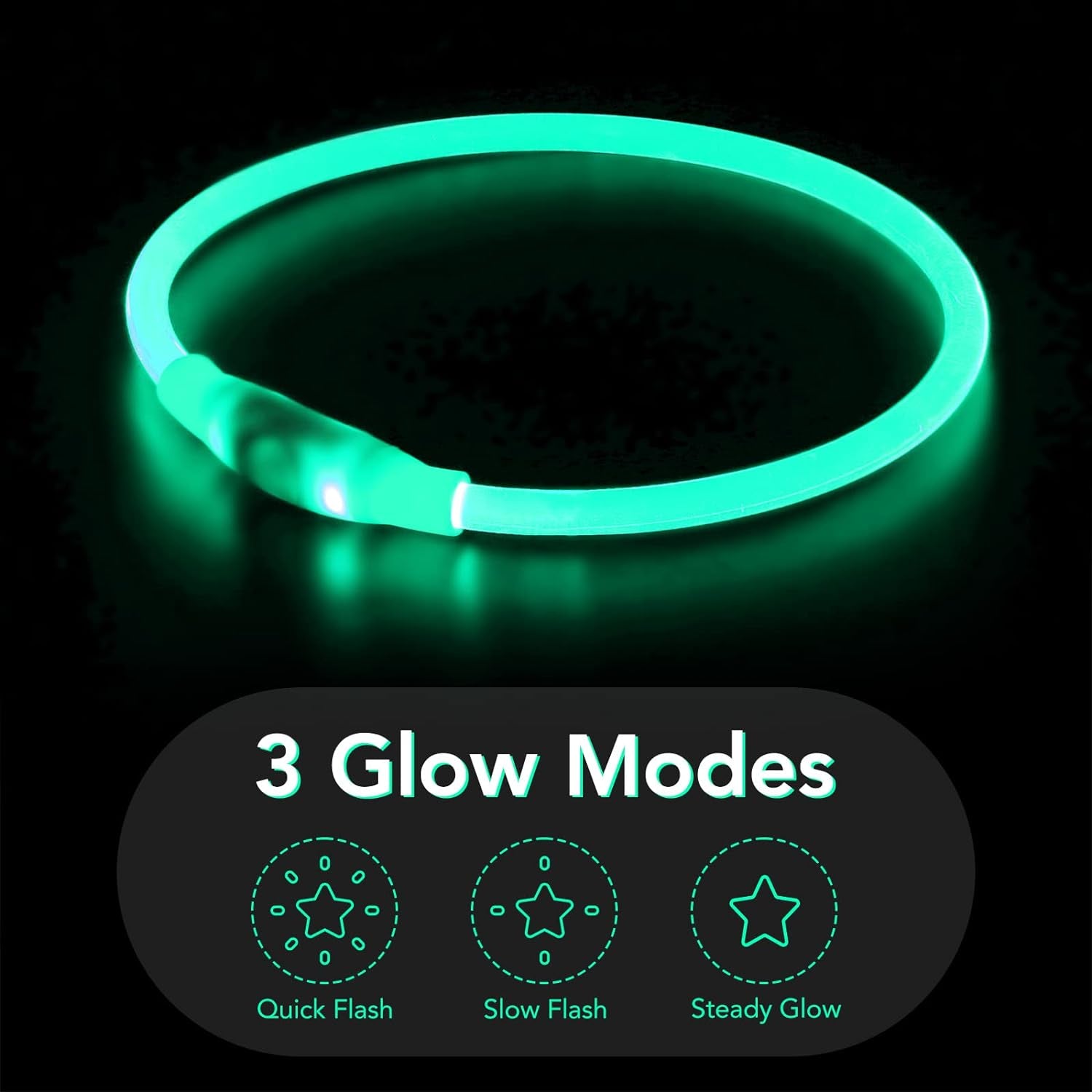 USB Rechargeable LED Dog Collar - Glow-in-the-Dark Safety Collar for Large, Medium, and Small Dogs (Cyan)