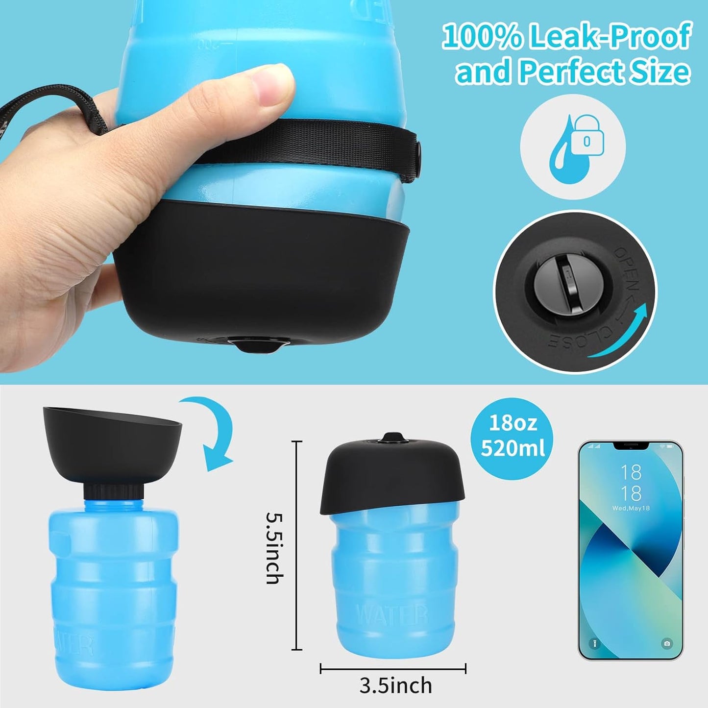 Portable Dog Water Bottle and Bowl Dispenser for Outdoor Activities - Leak Proof and BPA Free Hydration Solution for Dogs