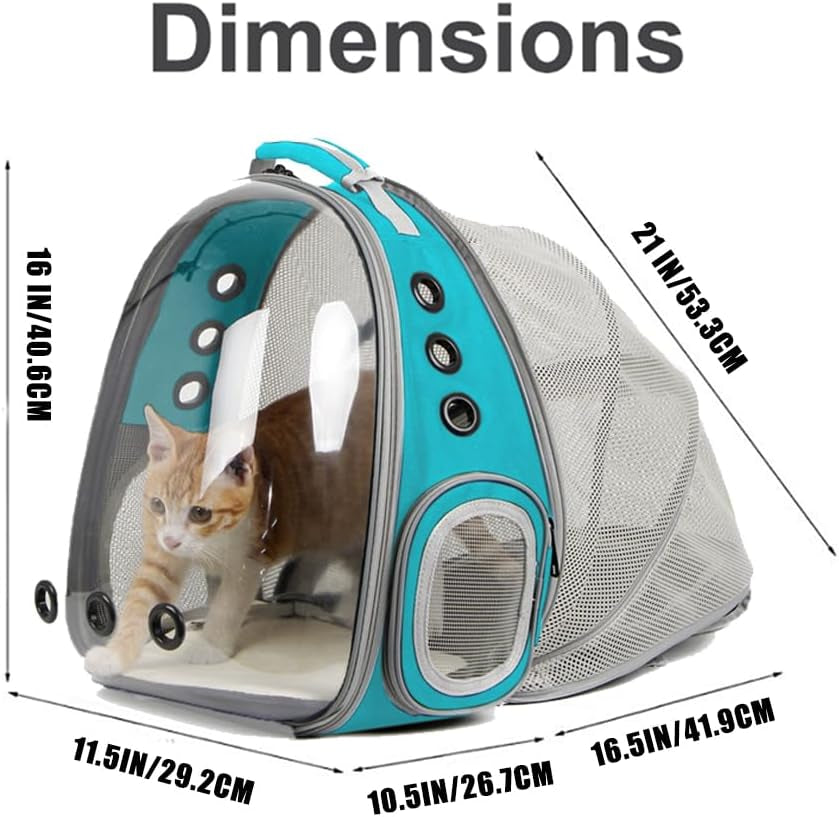 Cat Travel Backpack with Fan, Suitable for Pets up to 12 lbs, Space Capsule Design with Clear Bubble Window, Green