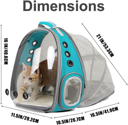 Cat Travel Backpack with Fan, Suitable for Pets up to 12 lbs, Space Capsule Design with Clear Bubble Window, Green