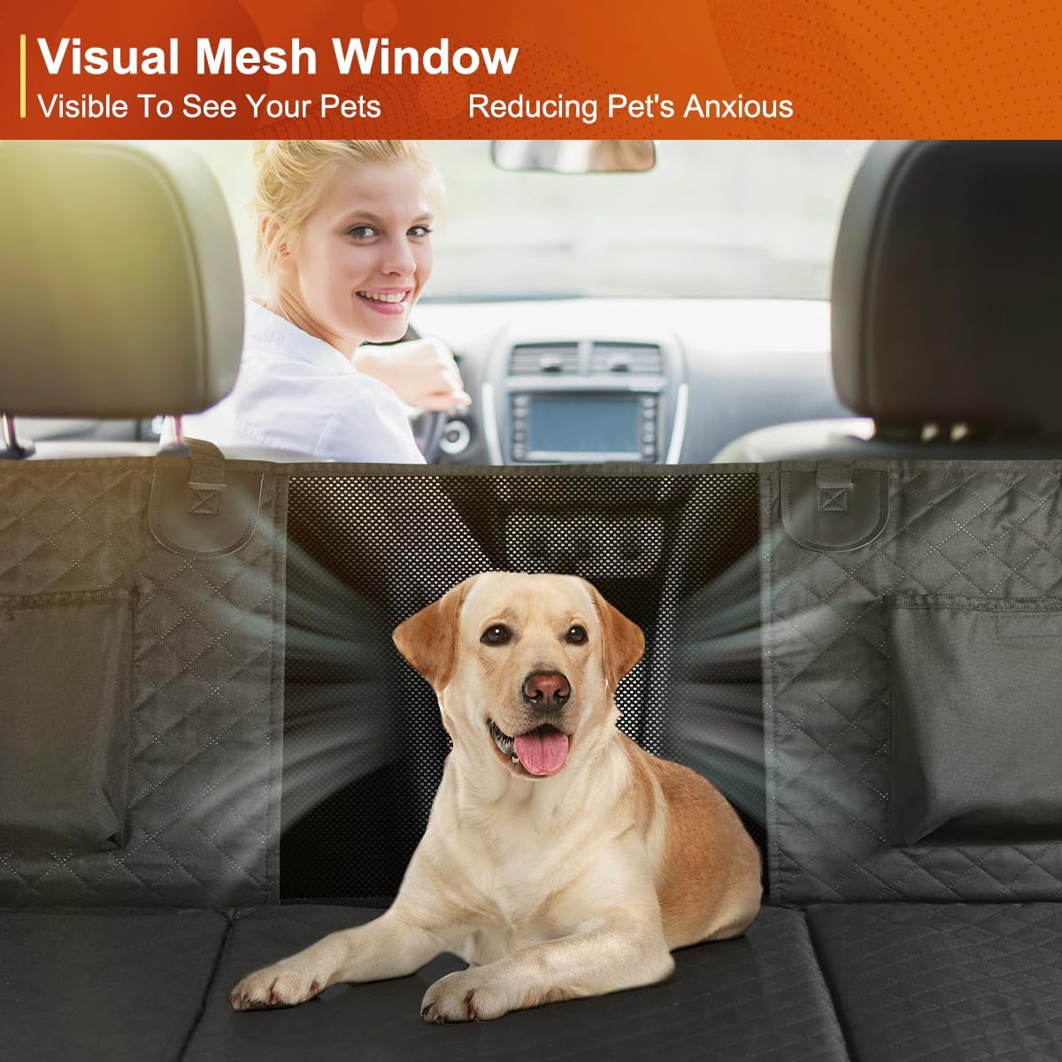 Premium Dog Car Seat Cover and Hammock for Backseat Protection in Cars, Trucks, and SUVs - Durable, Non-Inflatable Design with Hard Bottom Support