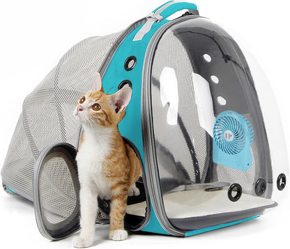 Cat Travel Backpack with Fan, Suitable for Pets up to 12 lbs, Space Capsule Design with Clear Bubble Window, Green
