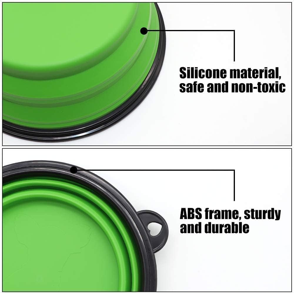 Large Collapsible Dog Bowls - 2 Pack Portable Water and Feeding Dishes for Pets, Includes Carabiners (Large, Blue & Green)