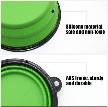 Large Collapsible Dog Bowls - 2 Pack Portable Water and Feeding Dishes for Pets, Includes Carabiners (Large, Blue & Green)