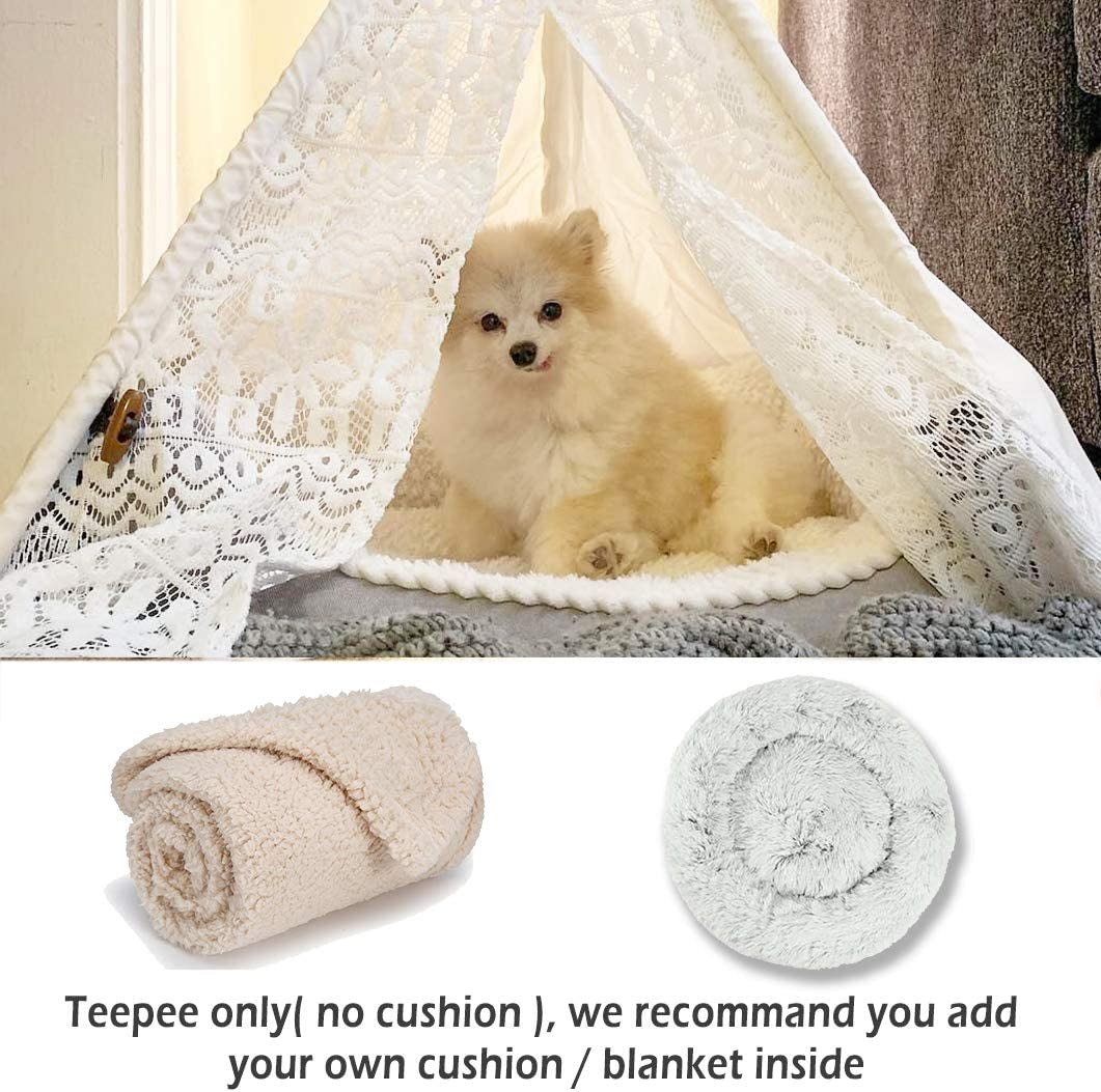 Pet Teepee Dog and Cat Bed - Portable Lace-Style Tent for Dogs and Cats, 24 Inch, No Cushion