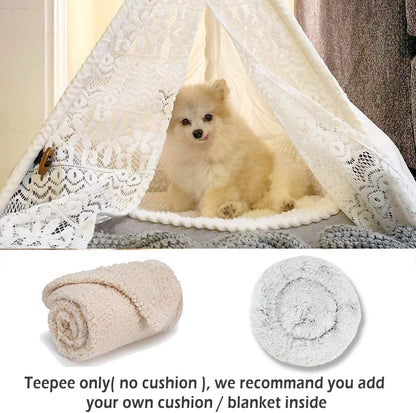 Pet Teepee Dog and Cat Bed - Portable Lace-Style Tent for Dogs and Cats, 24 Inch, No Cushion