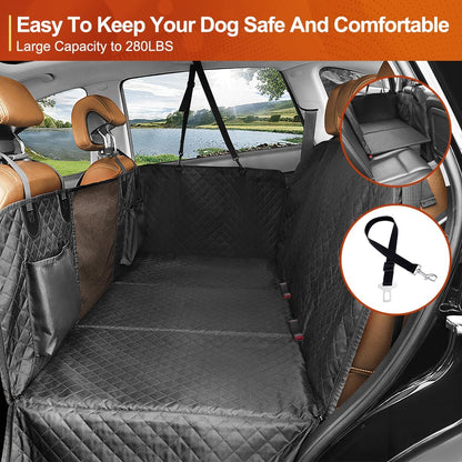Premium Dog Car Seat Cover and Hammock for Backseat Protection in Cars, Trucks, and SUVs - Durable, Non-Inflatable Design with Hard Bottom Support