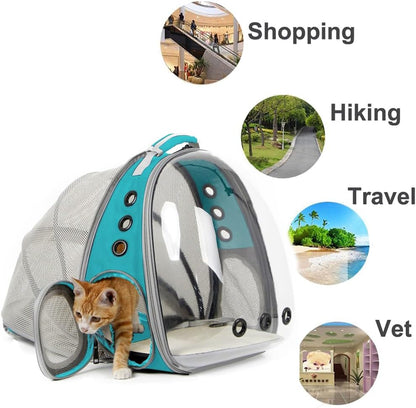 Cat Travel Backpack with Fan, Suitable for Pets up to 12 lbs, Space Capsule Design with Clear Bubble Window, Green