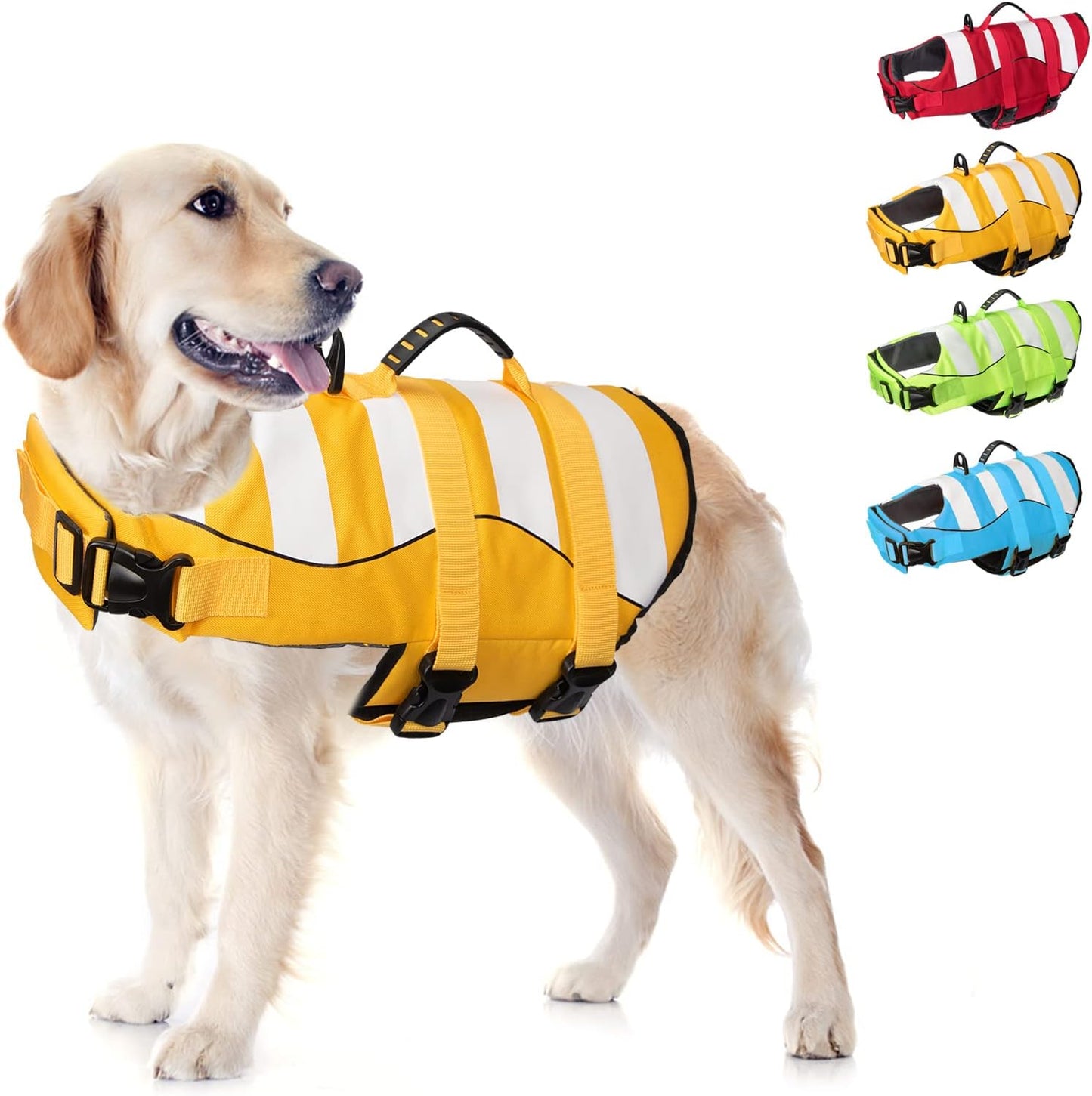 Dog Life Jacket - Durable Ripstop Safety Vest for Swimming with Enhanced Buoyancy and Rescue Handle, Adjustable Pet Life Preserver for Small, Medium, and Large Dogs