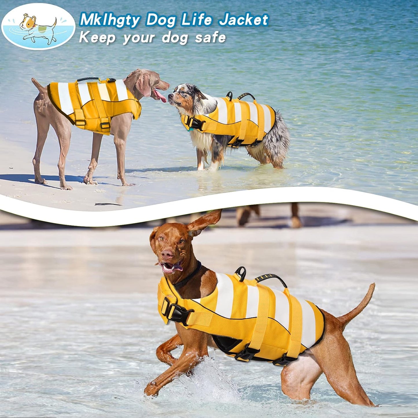 Dog Life Jacket - Durable Ripstop Safety Vest for Swimming with Enhanced Buoyancy and Rescue Handle, Adjustable Pet Life Preserver for Small, Medium, and Large Dogs