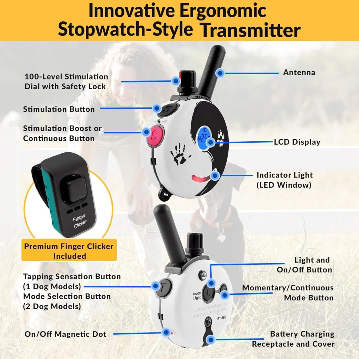 E-Collar Mini  ET-300 Remote Dog Training Collar – 1/2 Mile Range, Waterproof & Rechargeable, 100 Levels + Vibration + Tone + Light, for 1 Dog Small to Medium, Zen