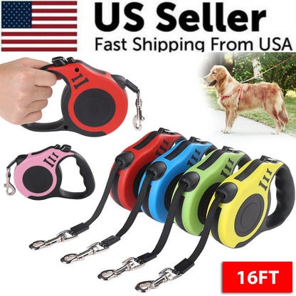 16.5FT Automatic Retractable Dog Leash with Pet Collar - Free Walking Lead (US)