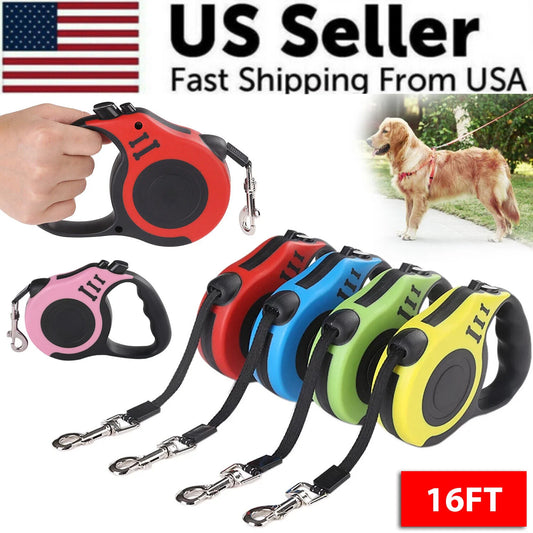 16.5FT Automatic Retractable Dog Leash with Pet Collar - Free Walking Lead (US)
