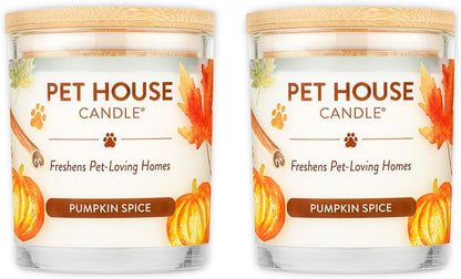 Pet House Pumpkin Spice Scented Candles - Long-Lasting, Clean-Burning Soy Wax, 2 Pack for Pet Odor Control