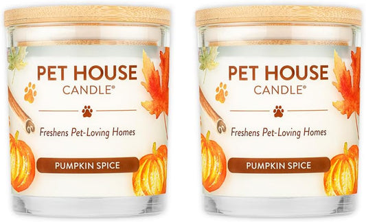 Pet House Pumpkin Spice Scented Candles - Long-Lasting, Clean-Burning Soy Wax, 2 Pack for Pet Odor Control