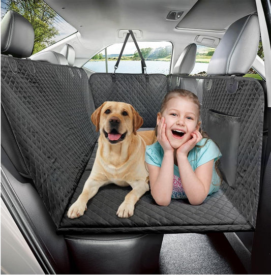 Premium Dog Car Seat Cover and Hammock for Backseat Protection in Cars, Trucks, and SUVs - Durable, Non-Inflatable Design with Hard Bottom Support