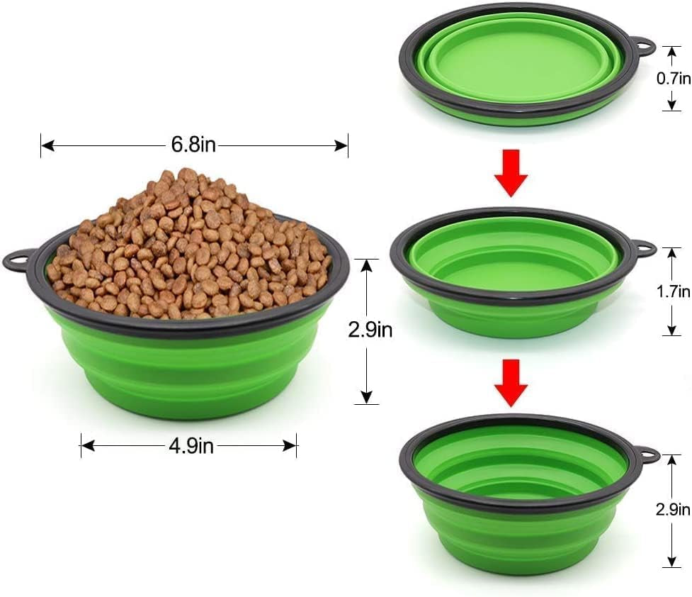 Large Collapsible Dog Bowls - 2 Pack Portable Water and Feeding Dishes for Pets, Includes Carabiners (Large, Blue & Green)