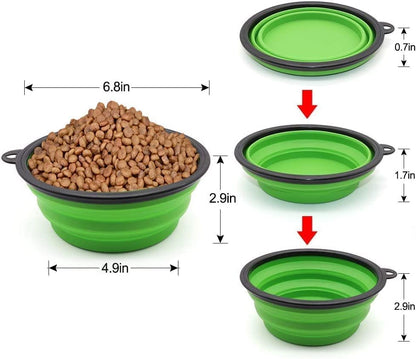 Large Collapsible Dog Bowls - 2 Pack Portable Water and Feeding Dishes for Pets, Includes Carabiners (Large, Blue & Green)