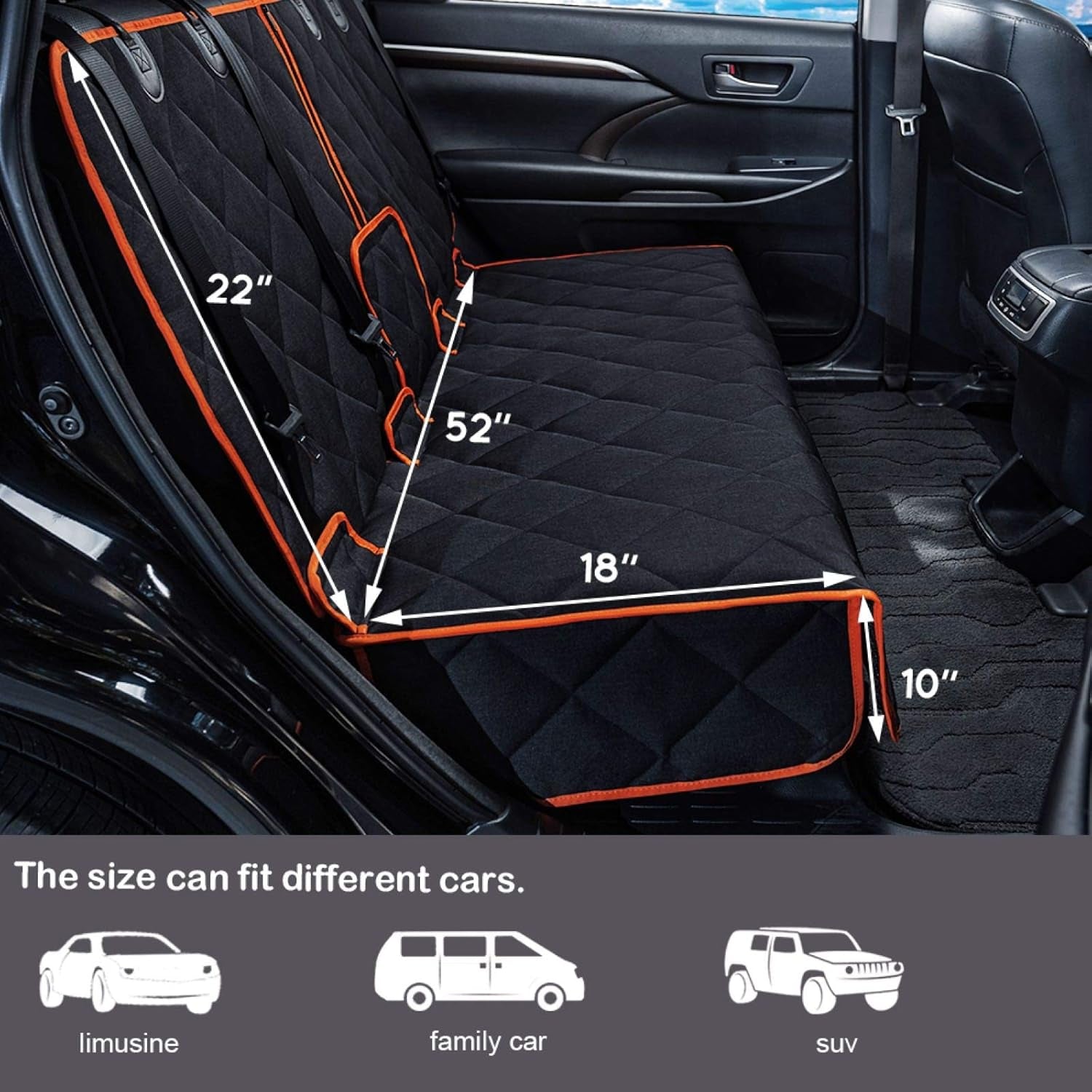 Heavy-Duty Waterproof Car Seat Protector, 52” x 50” - Ideal for Family Cars and SUVs, Scratch-Resistant Non-Slip Dog Seat Cover for Back Seats