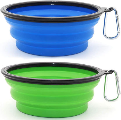 Large Collapsible Dog Bowls - 2 Pack Portable Water and Feeding Dishes for Pets, Includes Carabiners (Large, Blue & Green)