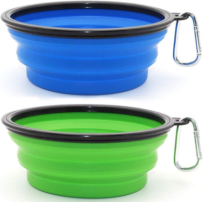 Large Collapsible Dog Bowls - 2 Pack Portable Water and Feeding Dishes for Pets, Includes Carabiners (Large, Blue & Green)