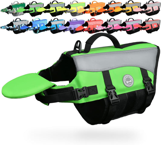 Front Float Dog Life Vest - Premium Life Jacket for Swimming and Boating with Chin Float and Handle, Ripstop Material and Enhanced Buoyancy for Puppies, Size S, Bright Green