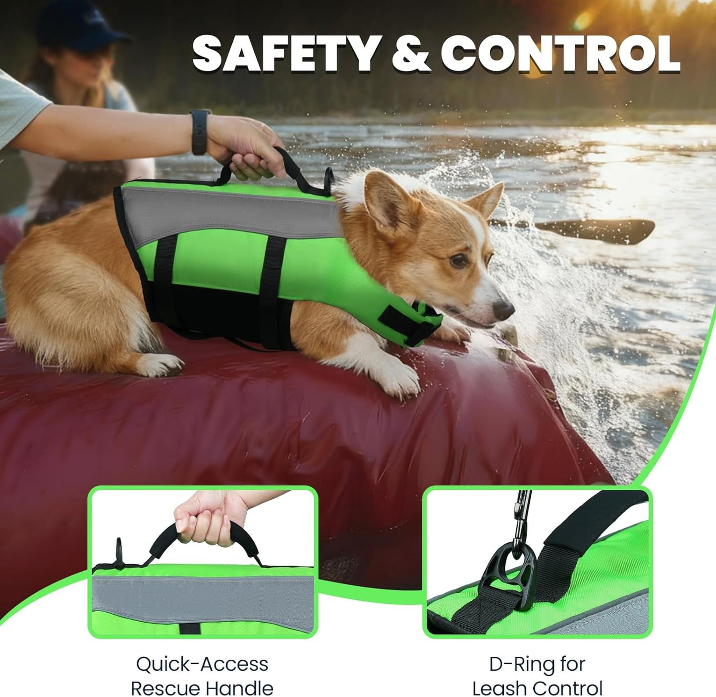 Front Float Dog Life Vest - Premium Life Jacket for Swimming and Boating with Chin Float and Handle, Ripstop Material and Enhanced Buoyancy for Puppies, Size S, Bright Green