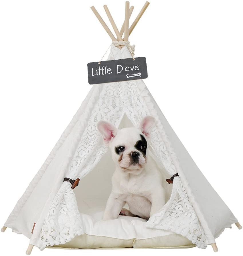 Pet Teepee Dog and Cat Bed - Portable Lace-Style Tent for Dogs and Cats, 24 Inch, No Cushion