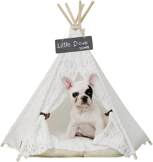 Pet Teepee Dog and Cat Bed - Portable Lace-Style Tent for Dogs and Cats, 24 Inch, No Cushion