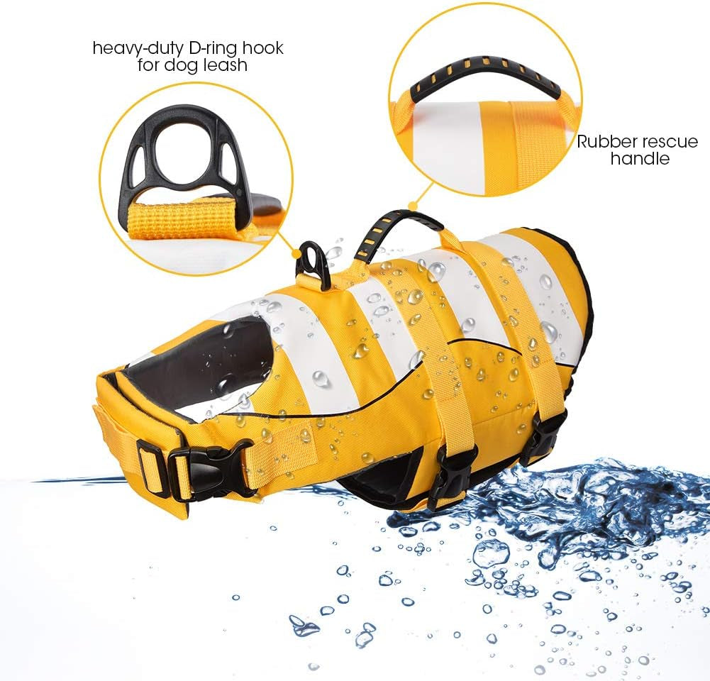 Dog Life Jacket - Durable Ripstop Safety Vest for Swimming with Enhanced Buoyancy and Rescue Handle, Adjustable Pet Life Preserver for Small, Medium, and Large Dogs