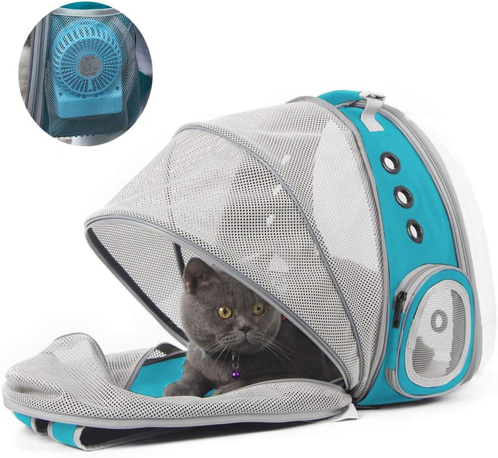 Cat Travel Backpack with Fan, Suitable for Pets up to 12 lbs, Space Capsule Design with Clear Bubble Window, Green