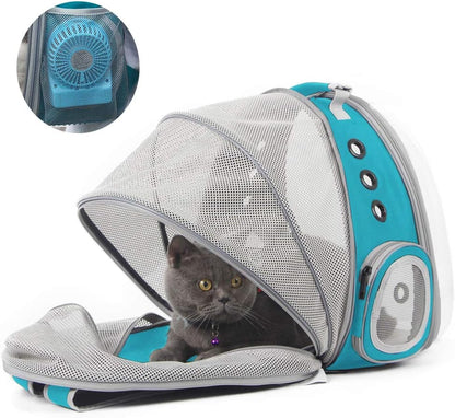 Cat Travel Backpack with Fan, Suitable for Pets up to 12 lbs, Space Capsule Design with Clear Bubble Window, Green