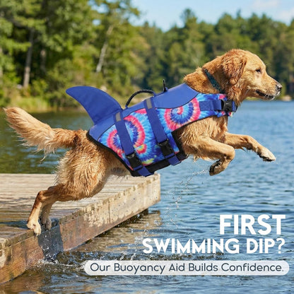 Dog Life Jacket - Pet Safety Vest for Swimming & Boating, Shark Life Jacket with Floatation, Dog Lifesavers Swimsuits for Small Medium Large Dogs (Blue Bandhnu, XS)