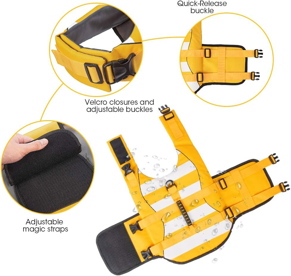 Dog Life Jacket - Durable Ripstop Safety Vest for Swimming with Enhanced Buoyancy and Rescue Handle, Adjustable Pet Life Preserver for Small, Medium, and Large Dogs