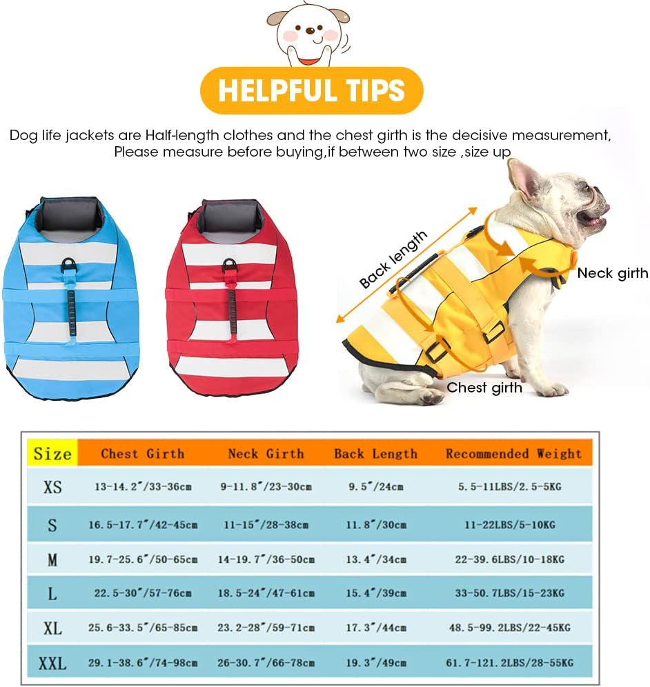 Dog Life Jacket - Durable Ripstop Safety Vest for Swimming with Enhanced Buoyancy and Rescue Handle, Adjustable Pet Life Preserver for Small, Medium, and Large Dogs