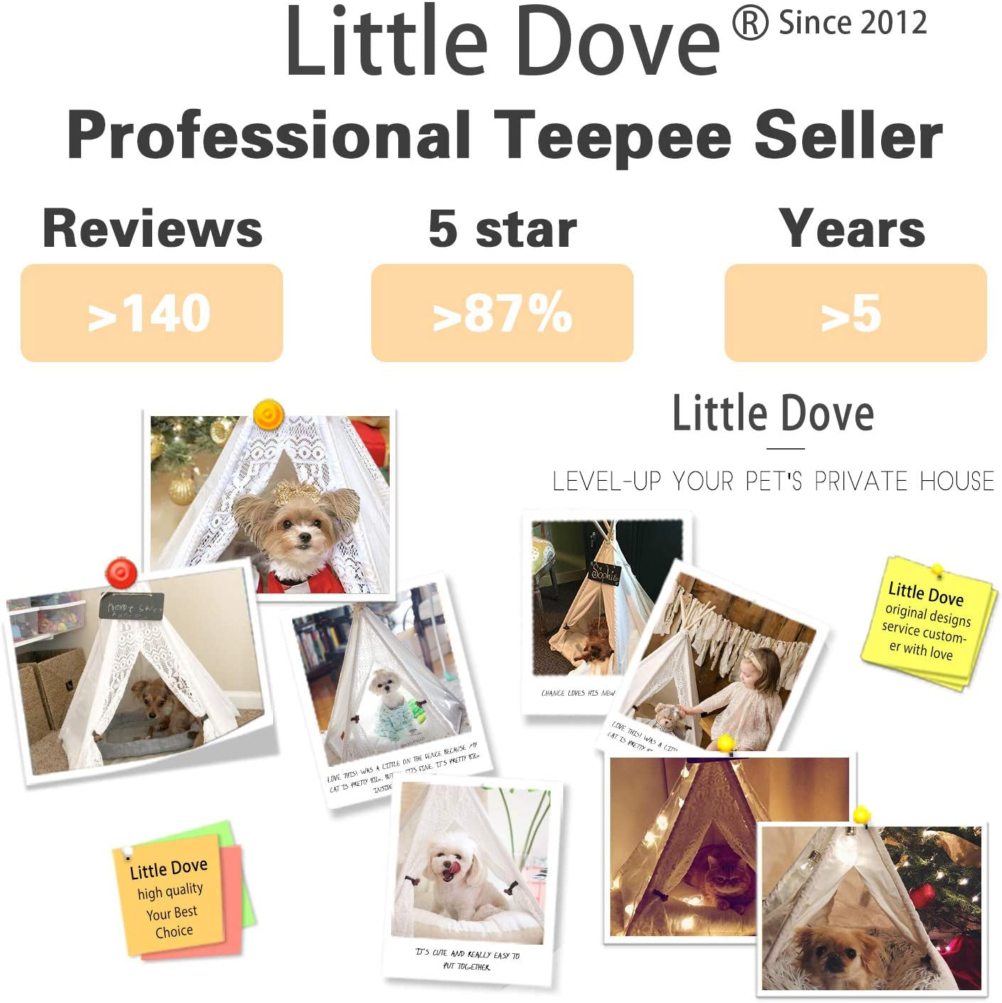 Pet Teepee Dog and Cat Bed - Portable Lace-Style Tent for Dogs and Cats, 24 Inch, No Cushion